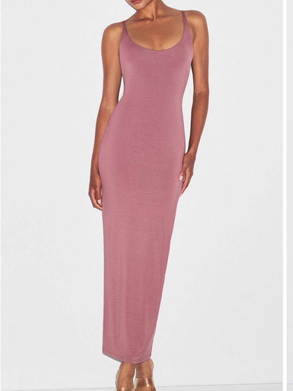 Skims Smooth Layers Skimpy Scoop Neck Long Dress in Rosewood size medium